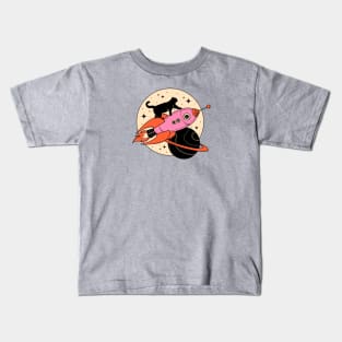 Space Walker Black Cat in pink Kids T-Shirt